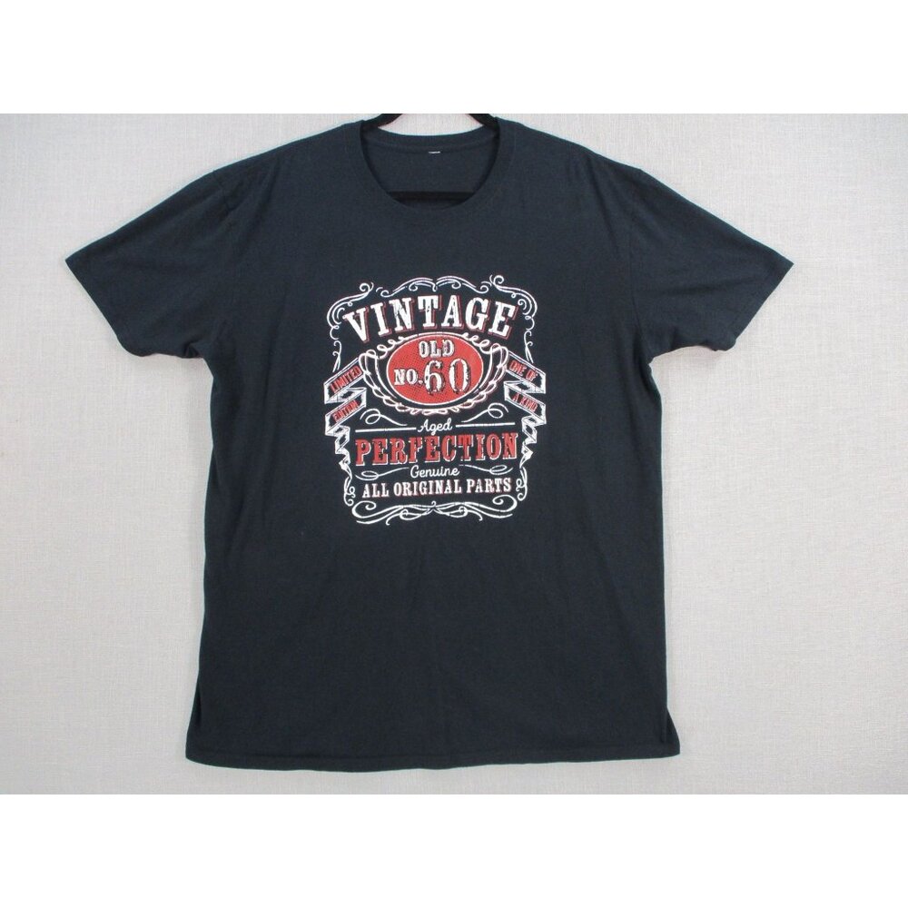 Vintage Old No. 60 Graphic T-Shirt Black Short Sleeve 100% Cotton‎ Size XL